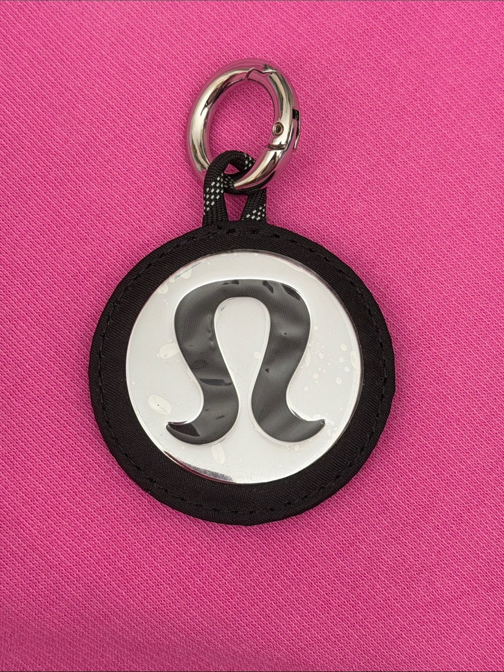 NEW Lululemon Black Logo LOVE Keychain with Silver Ring